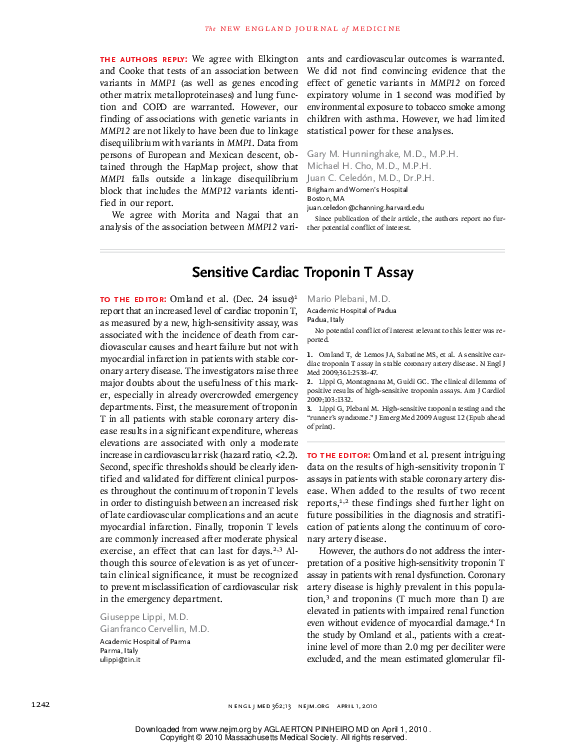 (PDF) Sensitive Cardiac Troponin T Assay