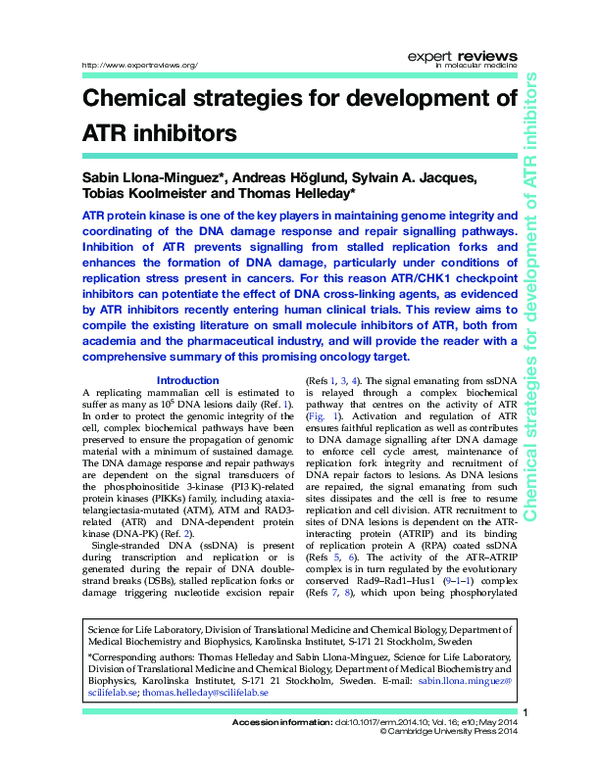 (PDF) Chemical strategies for development of ATR inhibitors