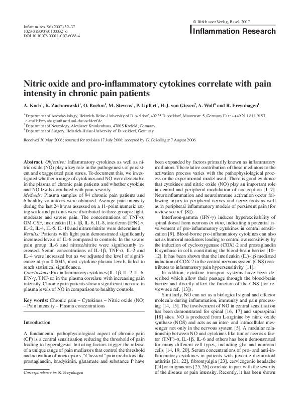 (PDF) Nitric oxide and pro-inflammatory cytokines correlate with pain ...