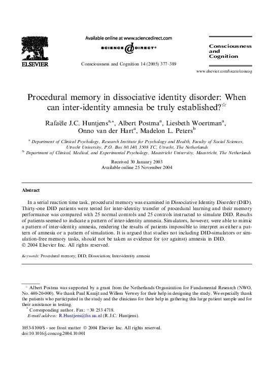 Dissociative disorder amnesia image
