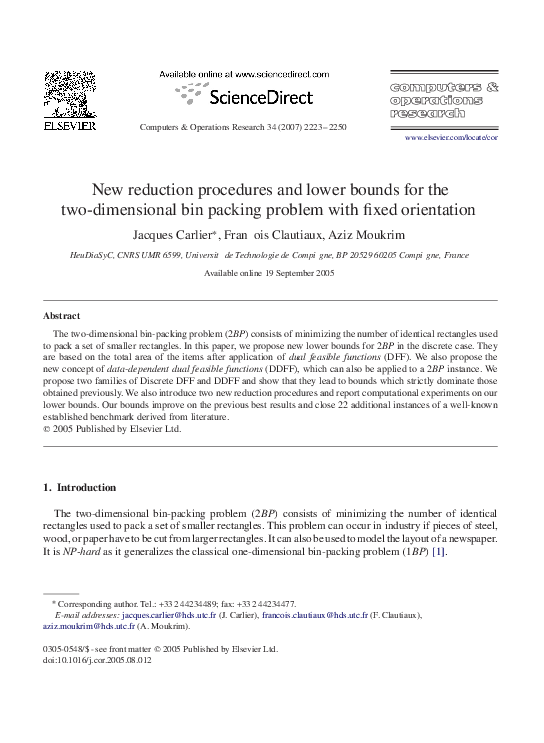 (PDF) New reduction procedures and lower bounds for the twodimensional