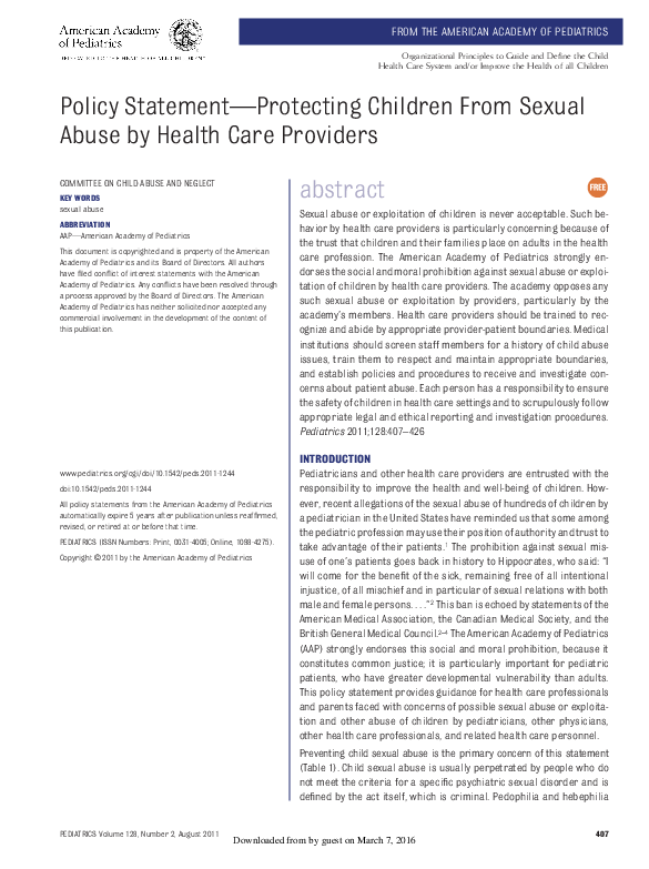 (PDF) Protecting Children From Sexual Abuse by Health Care Providers