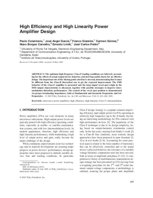 (PDF) High efficiency and high linearity power amplifier design