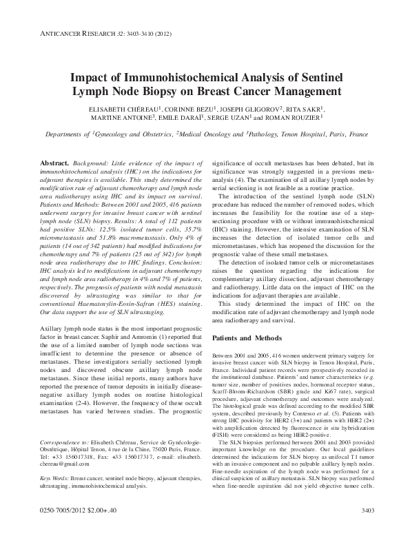 (PDF) Impact of immunohistochemical analysis of sentinel lymph node ...