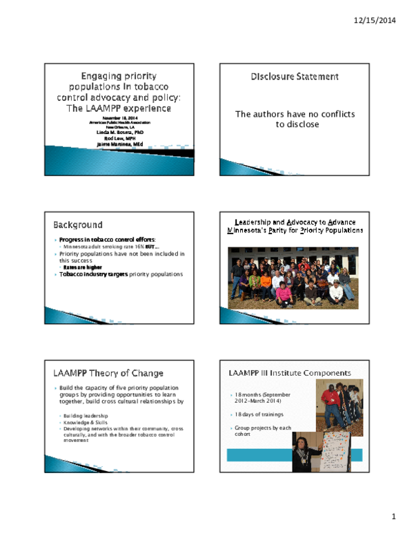(PDF) Engaging priority populations in tobacco control advocacy and ...