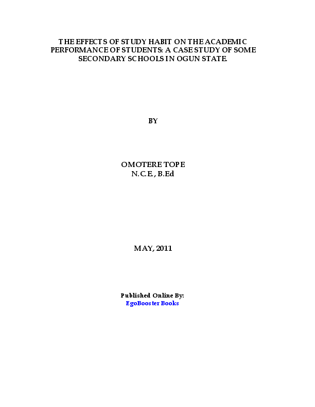 (PDF) THE EFFECTS OF STUDY HABIT ON THE ACADEMIC PERFORMANCE OF ...