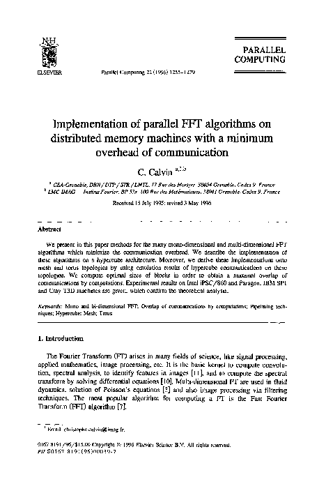 (PDF) Implementation of parallel FFT algorithms on distributed memory ...