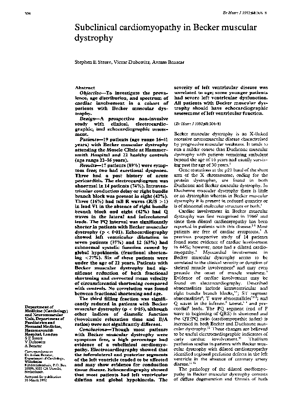 (PDF) Subclinical cardiomyopathy in Becker muscular dystrophy Abraham