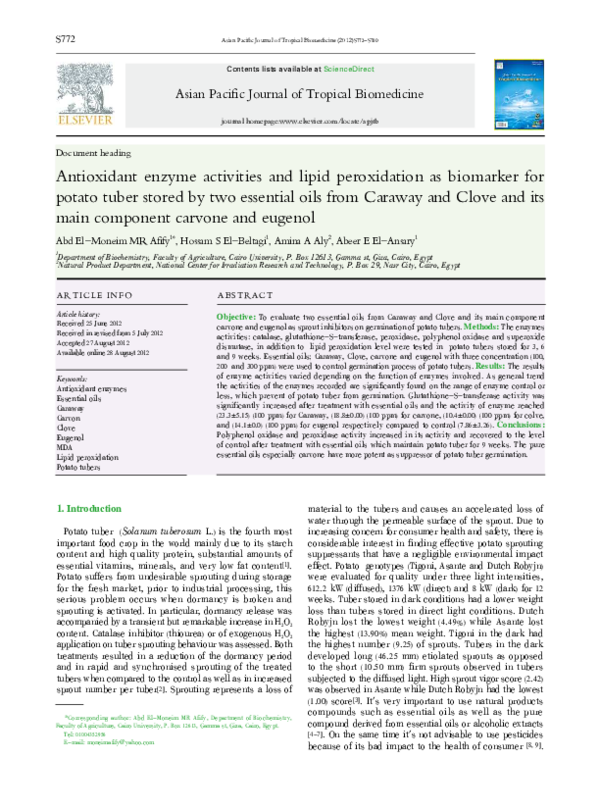 (PDF) Antioxidant enzyme activities and lipid peroxidation as biomarker ...