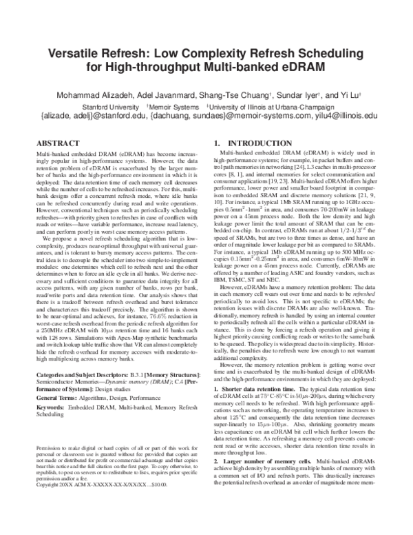 (PDF) Versatile refresh: Low complexity refresh scheduling for high ...