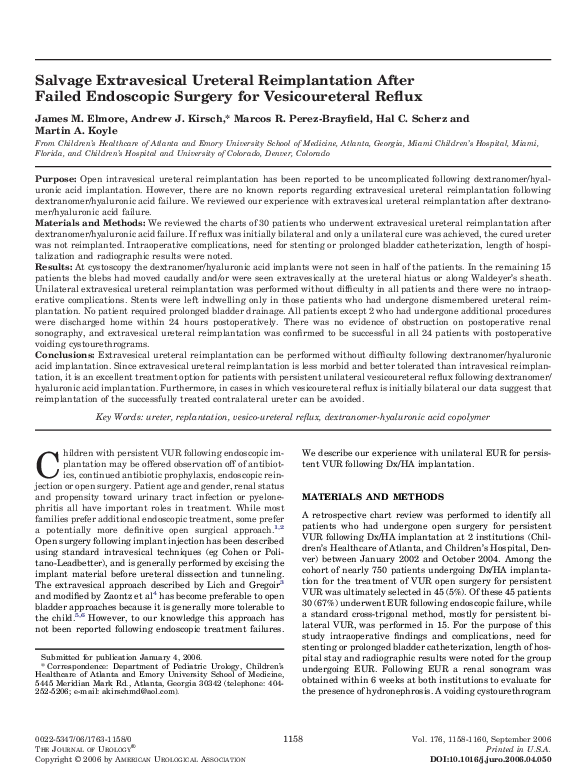 (PDF) Salvage Extravesical Ureteral Reimplantation After Failed ...