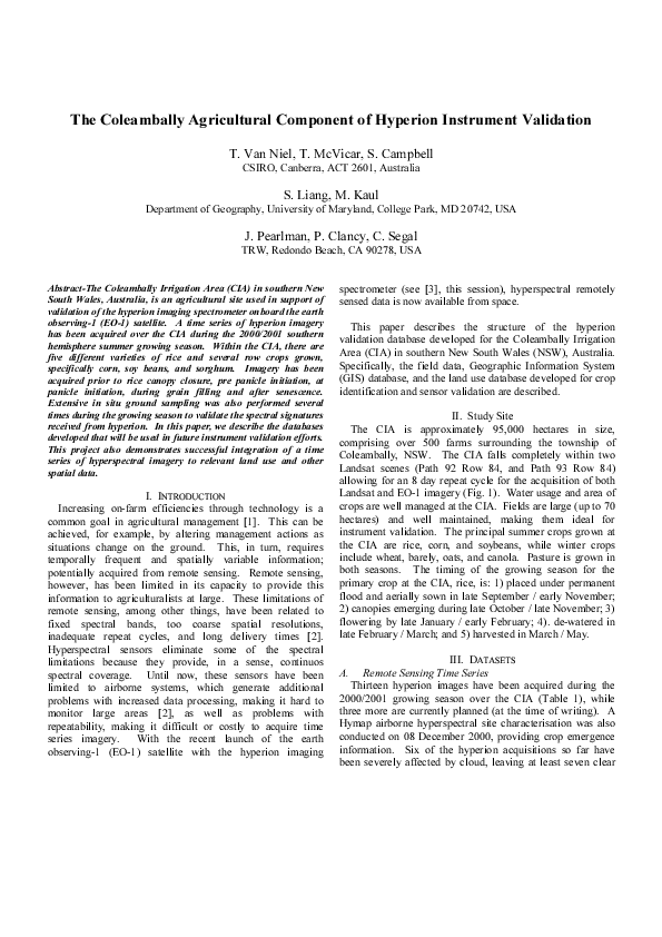 (PDF) The Coleambally agricultural component of Hyperion instrument ...