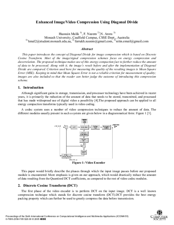 (PDF) Enhanced Image/Video Compression Using Diagonal Divide