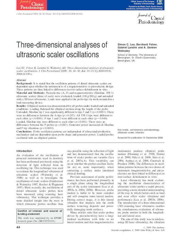 (PDF) Three-dimensional analyses of ultrasonic scaler oscillations