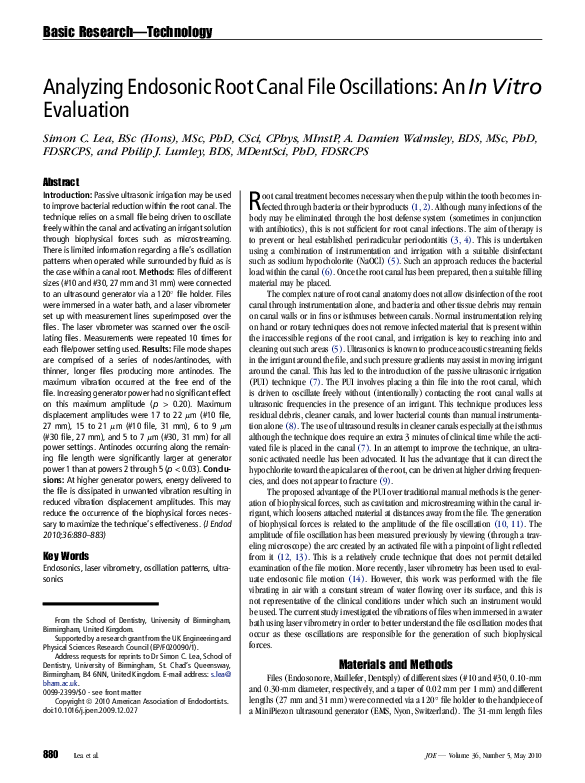 (PDF) Analyzing endosonic root canal file oscillations an in vitro