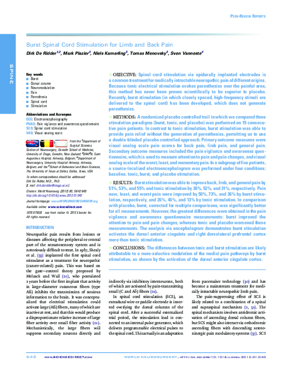 (PDF) Burst Spinal Cord Stimulation for Limb and Back Pain