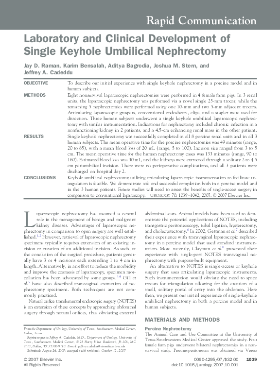 (PDF) Laboratory and Clinical Development of Single Keyhole Umbilical ...