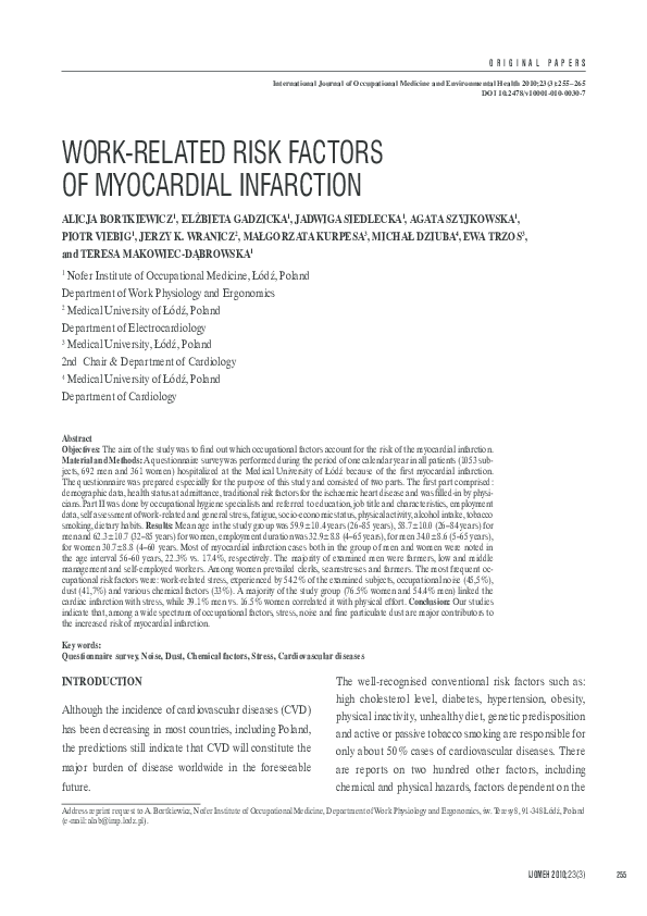 (PDF) Work-related risk factors of myocardial infarction