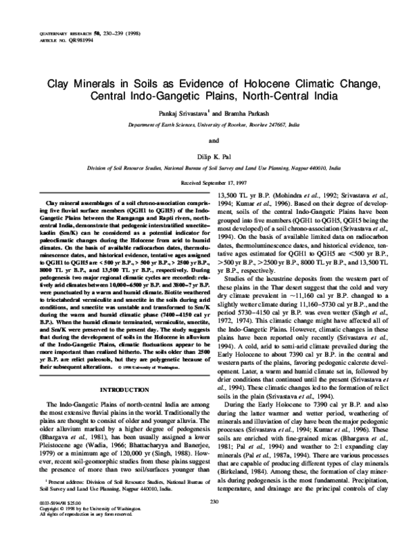 (PDF) Clay Minerals in Soils as Evidence of Holocene Climatic Change ...