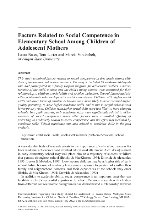 (PDF) Factors Related to Social Competence in Elementary School Among ...