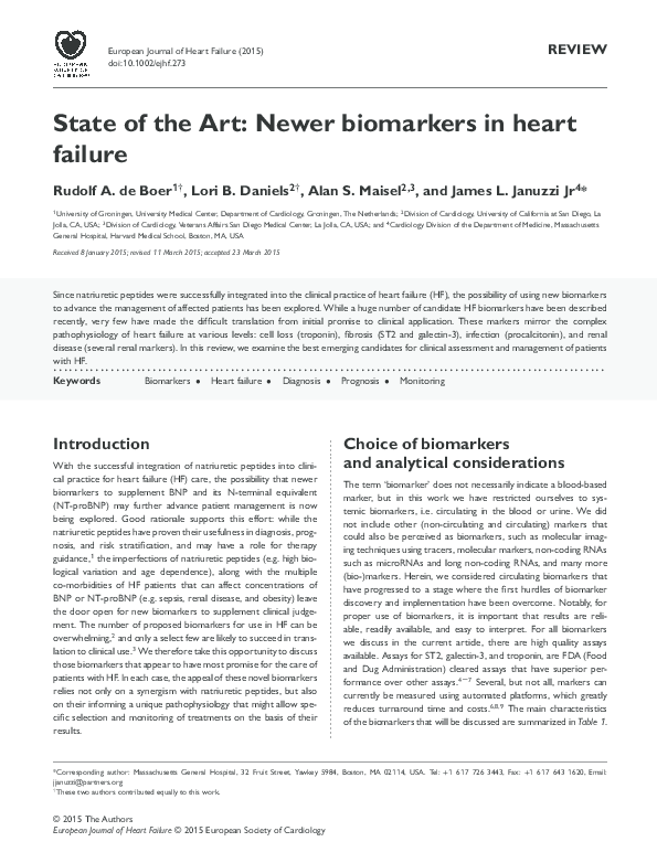 (PDF) State of the Art: Newer biomarkers in heart failure