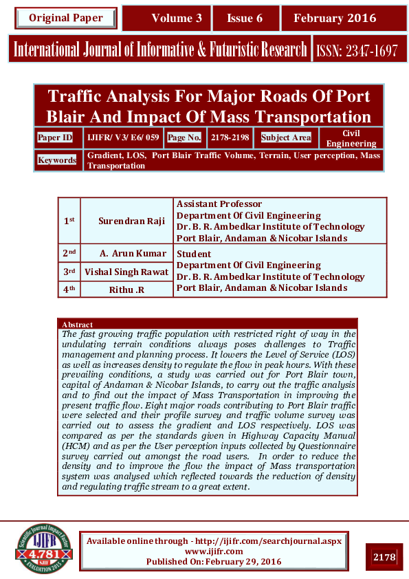 (PDF) Traffic Analysis For Major Roads Of Port Blair And Impact Of Mass ...