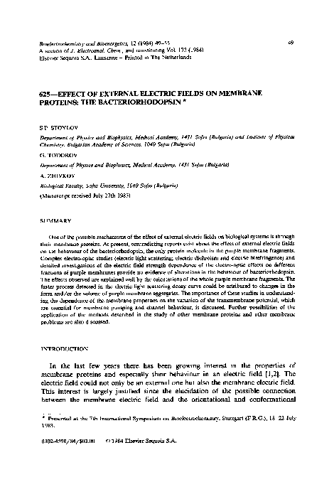 (PDF) Effect of external electric fields on membrane proteins: The ...