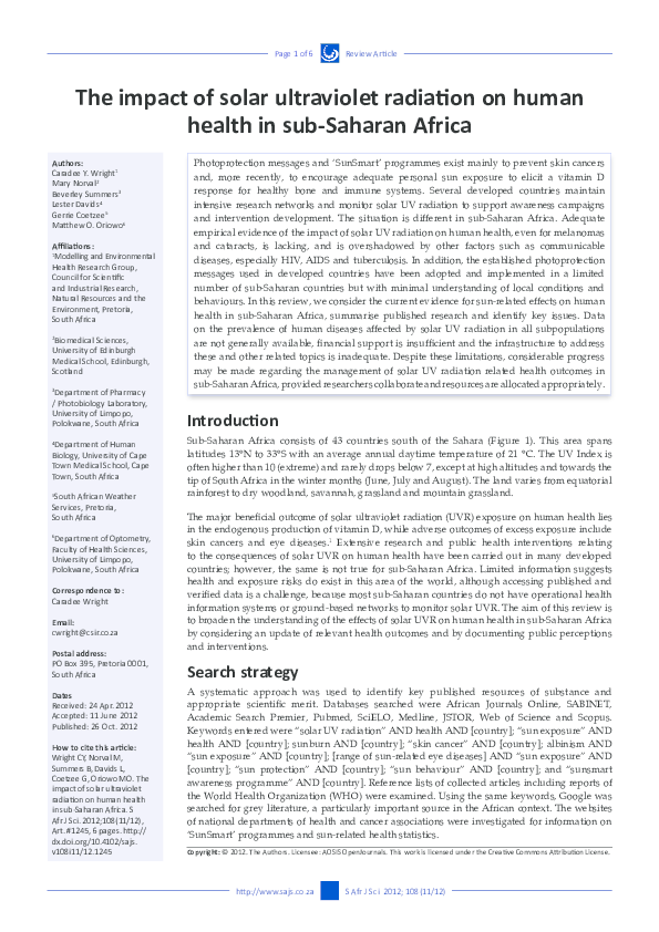 (PDF) The impact of solar ultraviolet radiation on human health in sub ...