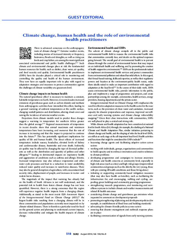(PDF) Climate change, human health and the role of environmental health ...