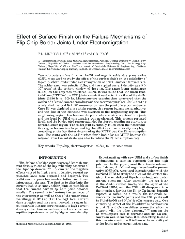 (PDF) Effect of surface finish on the failure mechanisms of flipchip solder joints under