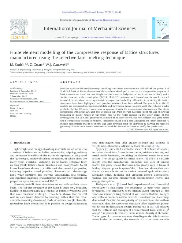 (PDF) Finite element modelling of the compressive response of lattice ...