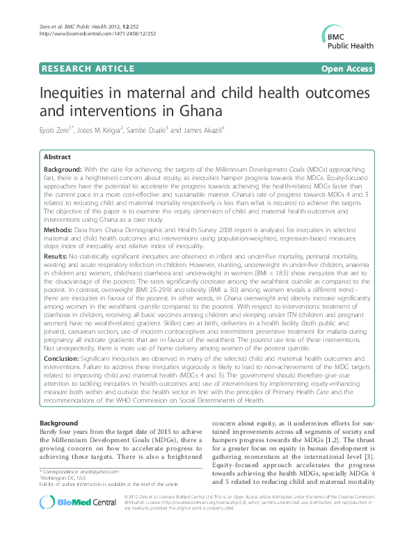 (PDF) Inequities in maternal and child health outcomes and ...