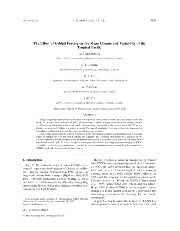 (PDF) The Effect of Orbital Forcing on the Mean Climate and Variability ...