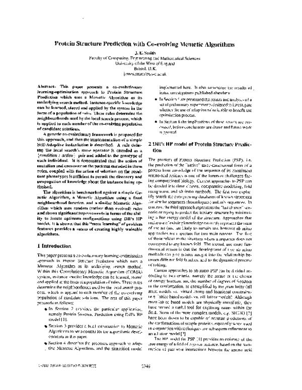 (PDF) Protein structure prediction with co-evolving memetic algorithms