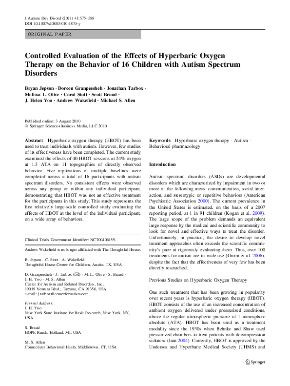 (PDF) Controlled Evaluation of the Effects of Hyperbaric Oxygen Therapy ...