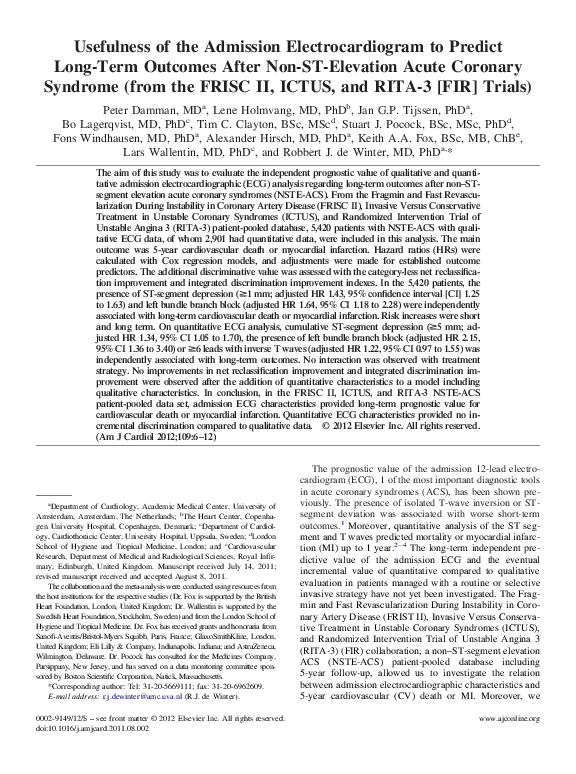 (PDF) Usefulness of the Admission Electrocardiogram to Predict Long ...