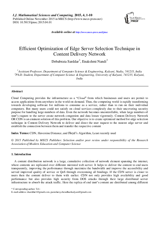 (PDF) Efficient Optimization of Edge Server Selection Technique in ...