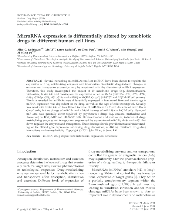 (PDF) MicroRNA expression is differentially altered by xenobiotic drugs ...