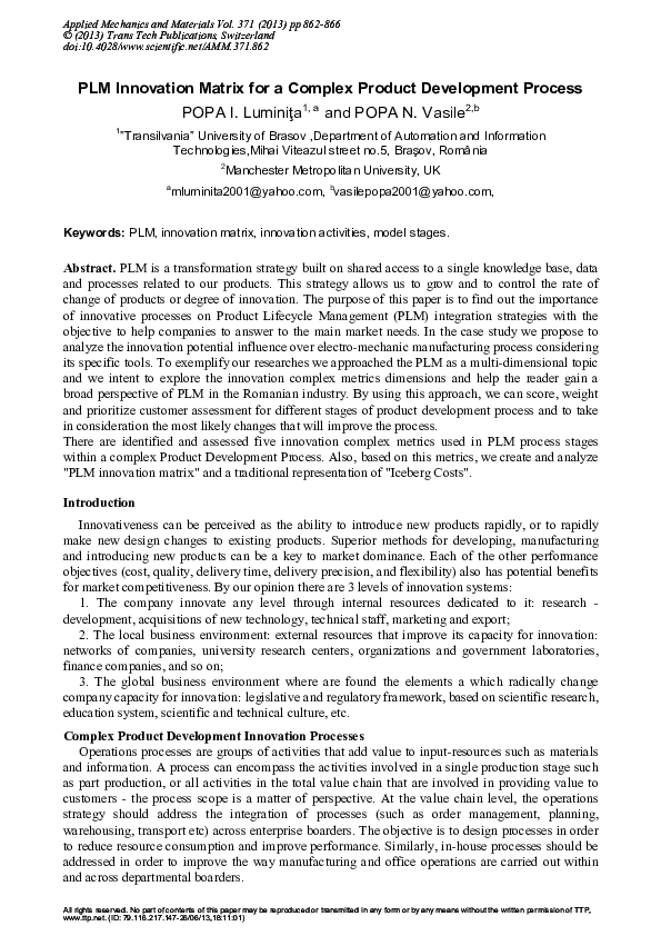 (PDF) PLM Innovation Matrix for a Complex Product Development Process