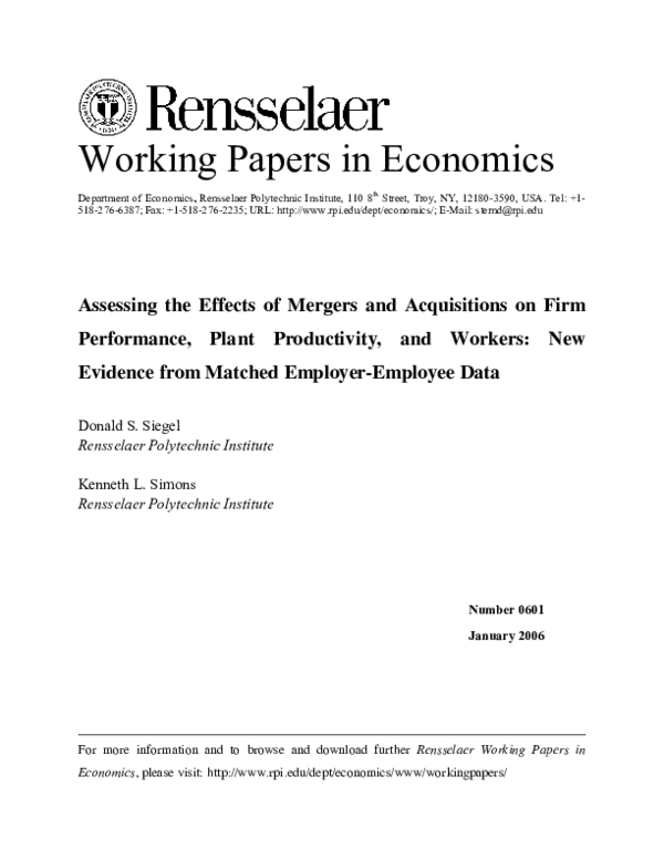 (PDF) Assessing the effects of mergers and acquisitions on firm ...
