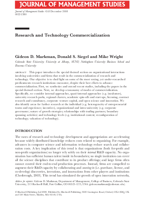 (PDF) Research and Technology Commercialization