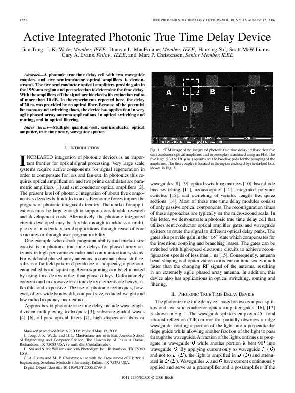 (PDF) Active integrated photonic true time delay device