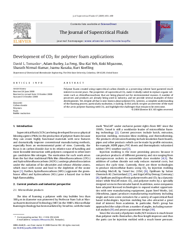 (PDF) Development of CO2 for polymer foam applications