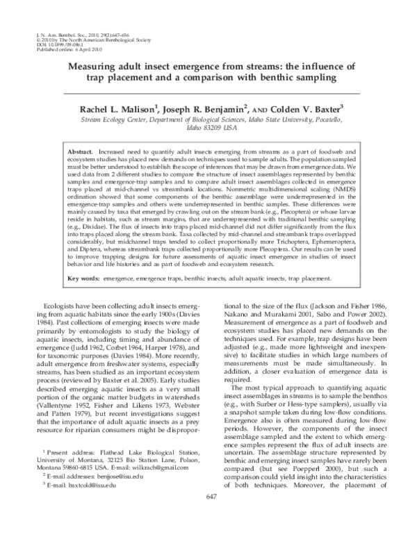 (PDF) Measuring adult insect emergence from streams: the influence of ...