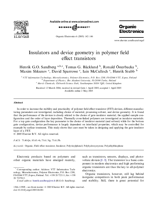 (PDF) Insulators and device geometry in polymer field effect transistors