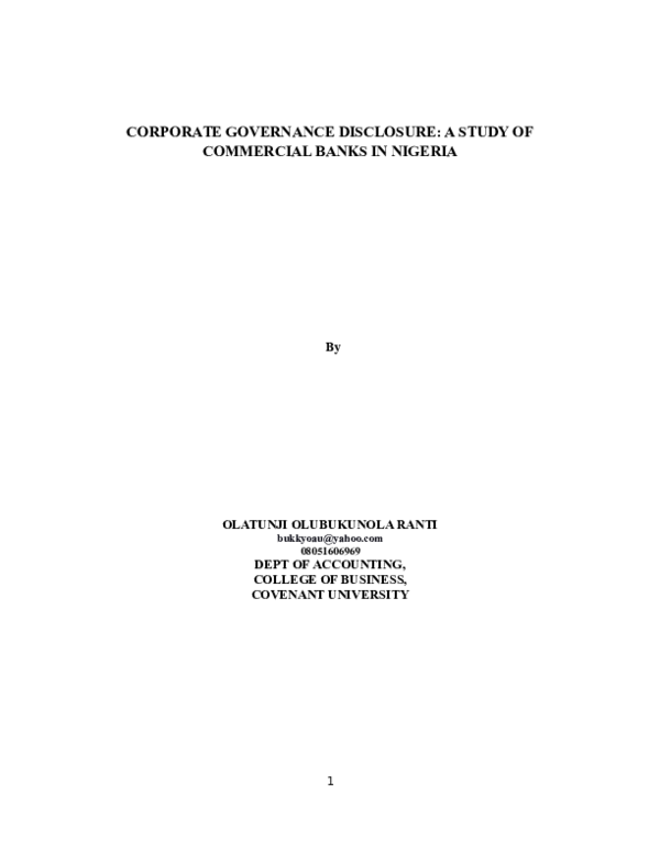 (DOC) CORPORATE GOVERNANCE DISCLOSURE: A STUDY OF COMMERCIAL BANKS IN ...