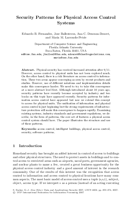 (PDF) Security Patterns for Physical Access Control Systems