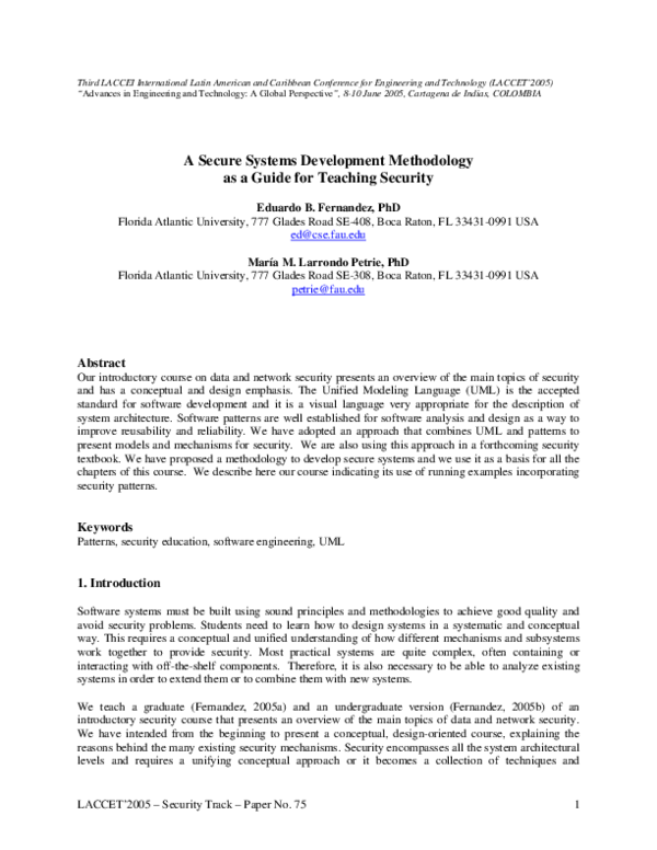 (PDF) A Secure Systems Development Methodology as a Guide for Teaching ...