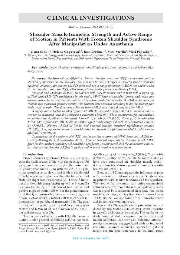 (PDF) Shoulder muscle isometric strength and active range of motion in