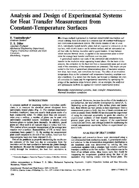 (PDF) Analysis and design of experimental systems for heat transfer ...